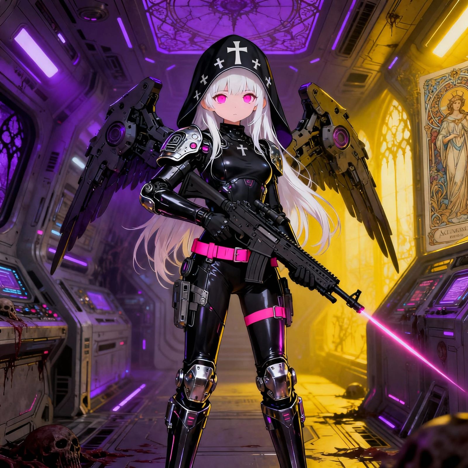 Anime Woman in Sci-Fi Armor with Mecha Wings