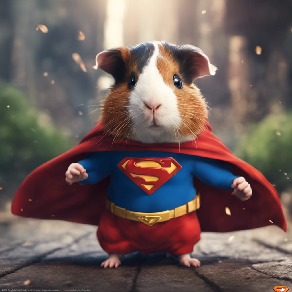 Guinea Pig Superman in Kawaii Style