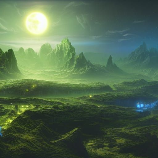 Vivid Green Civilization on Alien Planet