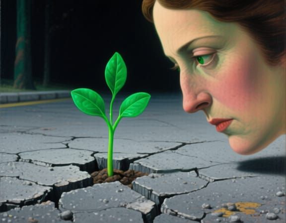Hopeful Sprout Emerges from Desolate Asphalt