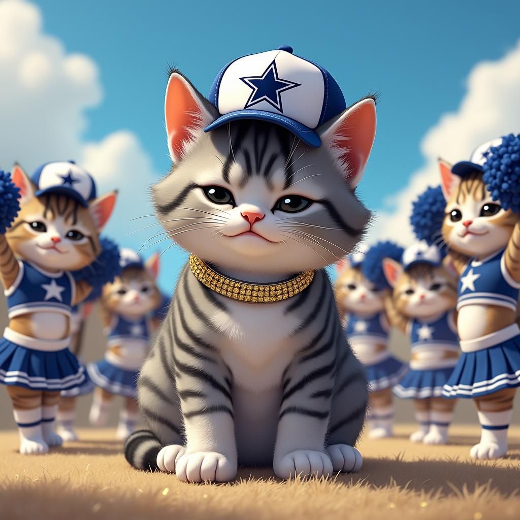 Grumpy Kitten Cheerleader Squad in Anime Style