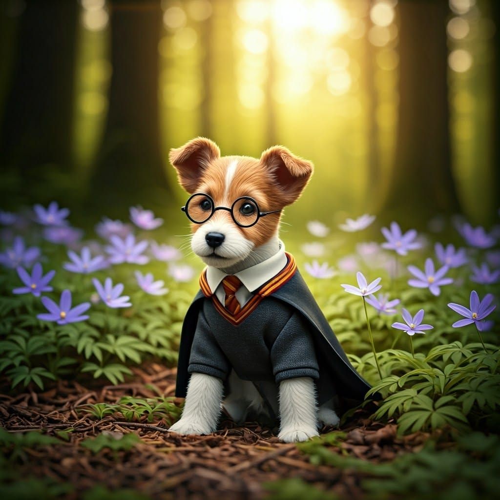 Fox Terrier Puppy in Harry Potter Outfit