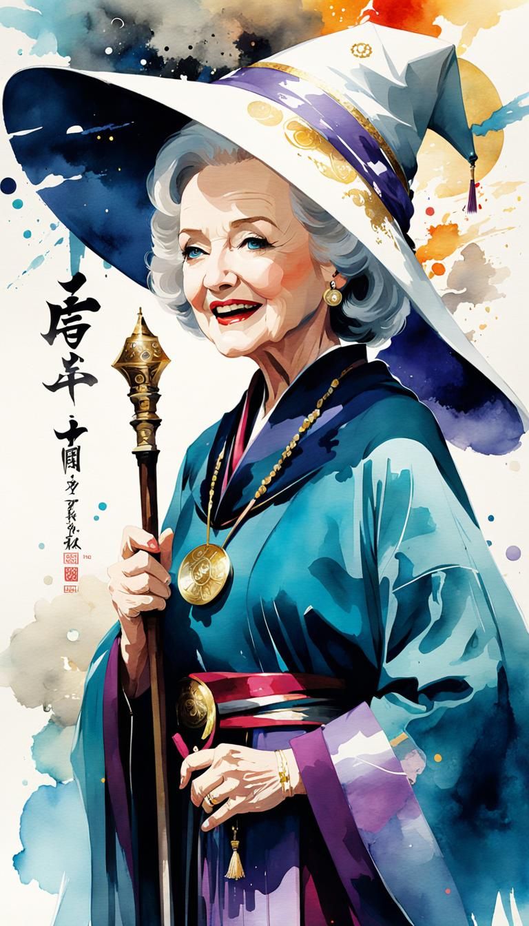 Betty White as Wizard in Manga Watercolor