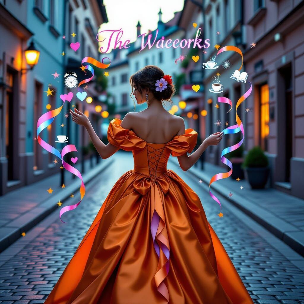 Magical Realism Portrait: Woman Weaving Dreams on Cobbleston...