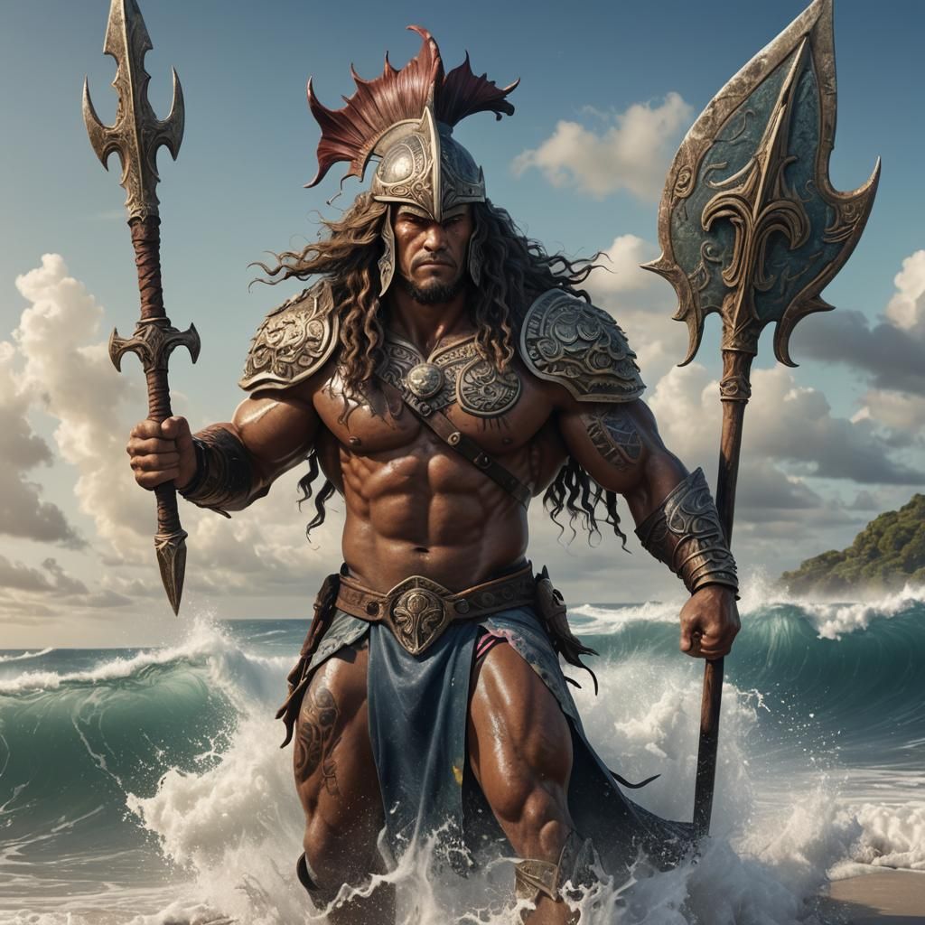 Samoan Merman Warrior on a Sunny Beach
