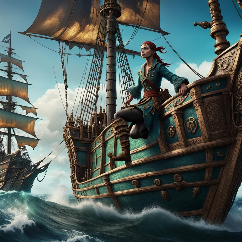 Elf Woman on Pirate Ship: Fantasy Concept Art