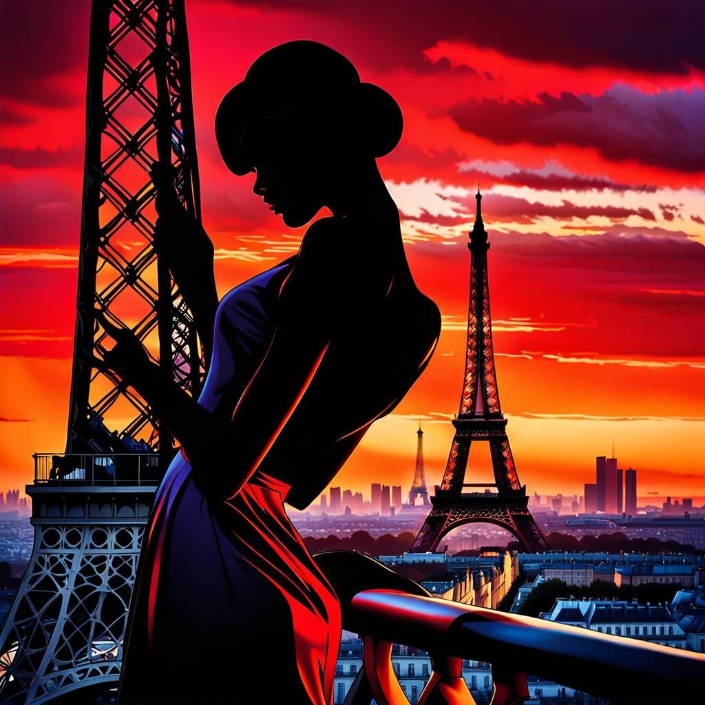 Surreal Cubist Woman Kisses Eiffel Tower