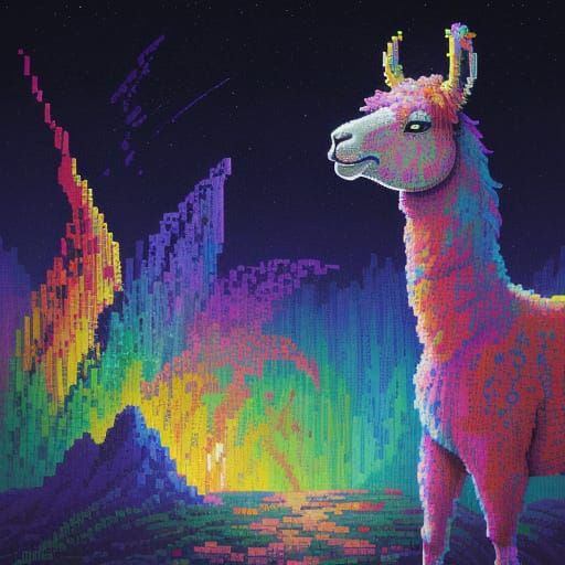 Psychedelic Pasta Chef Llama in Moebius Pixel Art