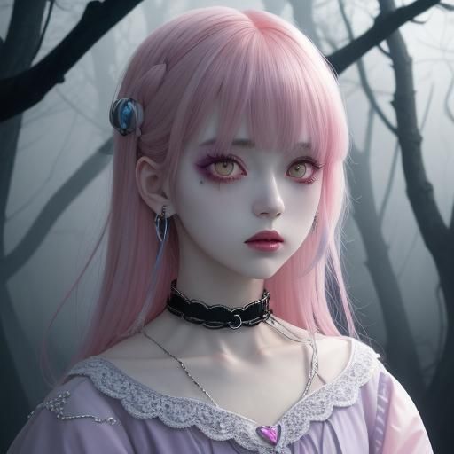 Halloween Anime Girl in Pastel Horror Manga Style