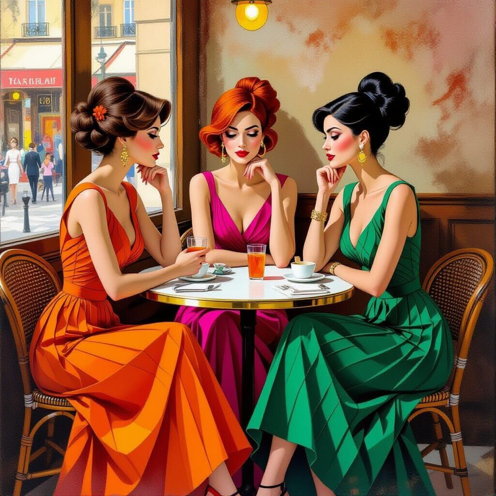 Cyprusian Women in Parisian Cafe, Expressive Art