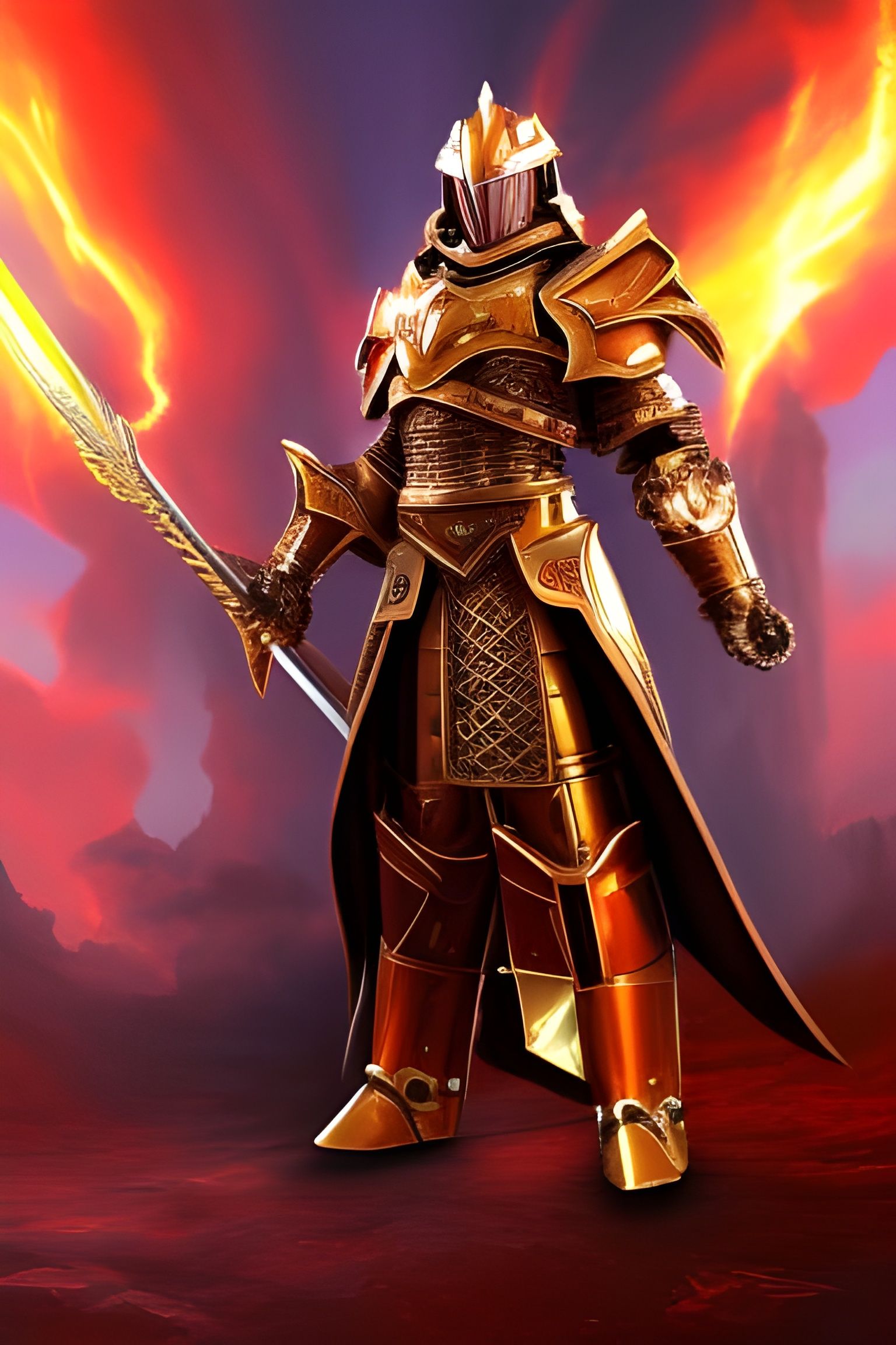 Fantasy Robot Paladin in Copper Phoenix Armor