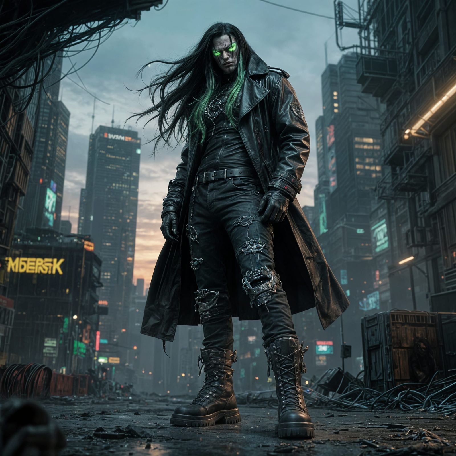 Cyberpunk Spawn Venom Hybrid with Black and Green Hair