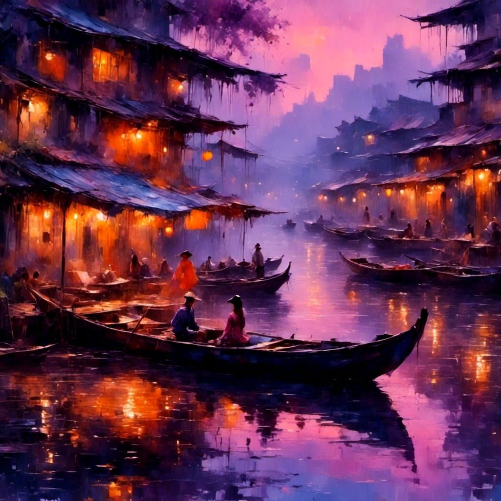 Misty Mekong River Scene in Impressionist Style
