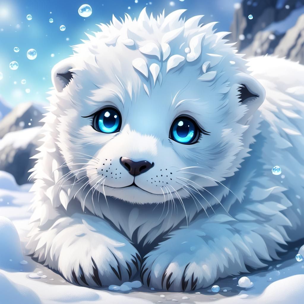 Adorable Seal Cub with Teary Eyes: 3D Anime Art