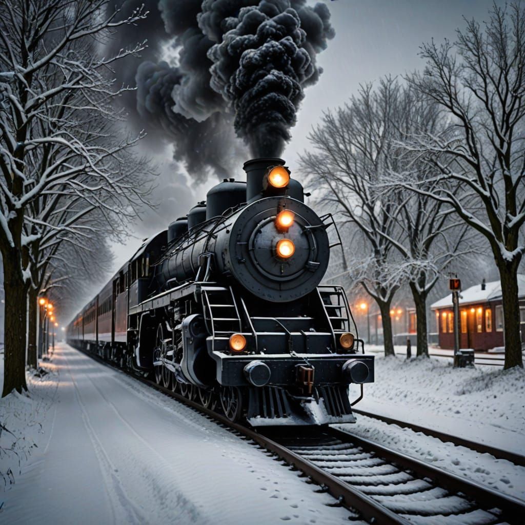 Hyperrealistic Train Scene in Snowy HDR