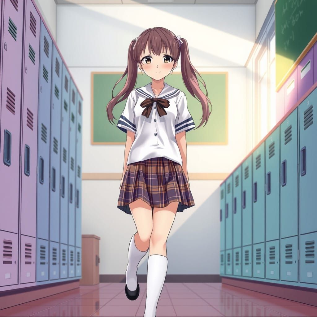 Anime Schoolgirl in Traditional Seifuku Uniform