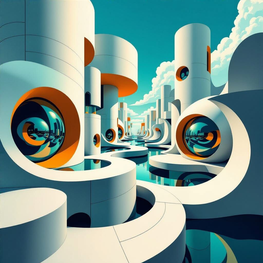 Surreal Geometric Landscape with Hyperbolic Curves