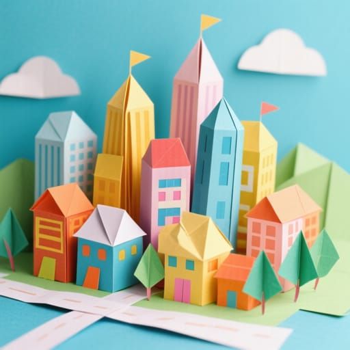Whimsical Children's City of Folded Paper Creations