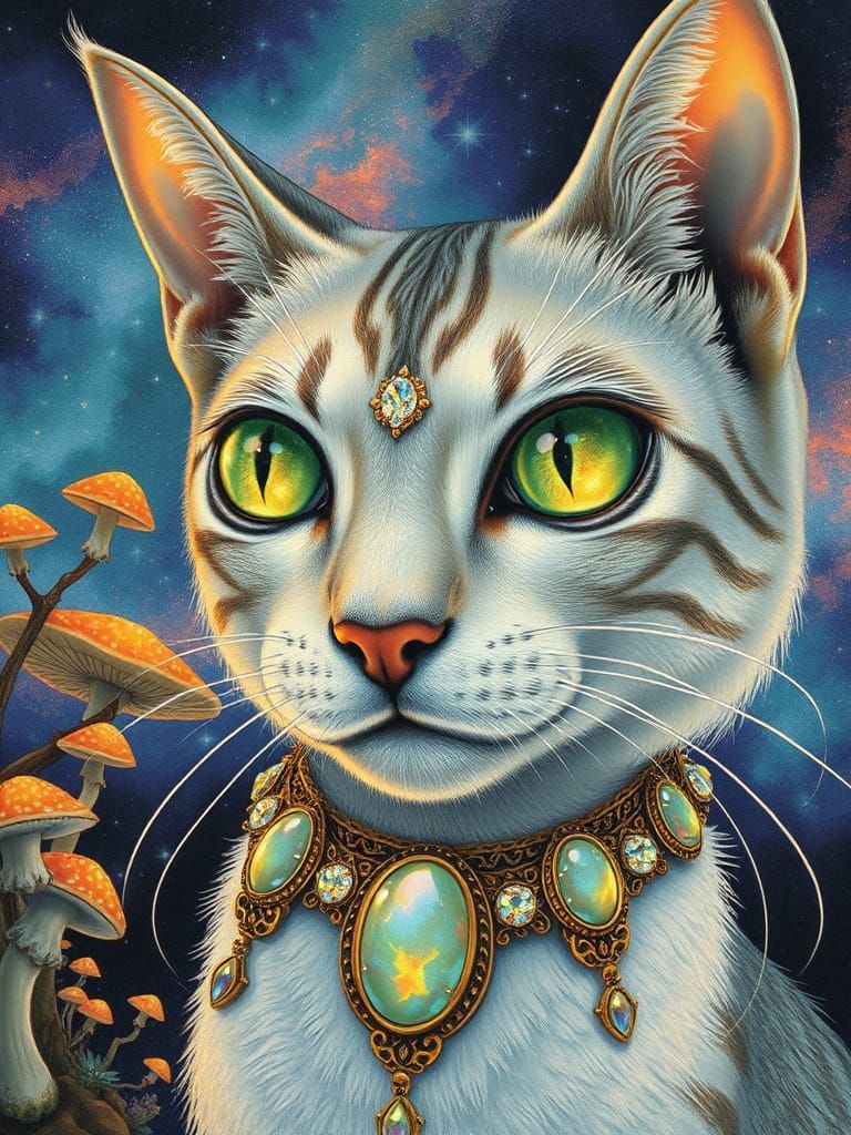 Celestial Feline Goddess with Ethereal Jewels