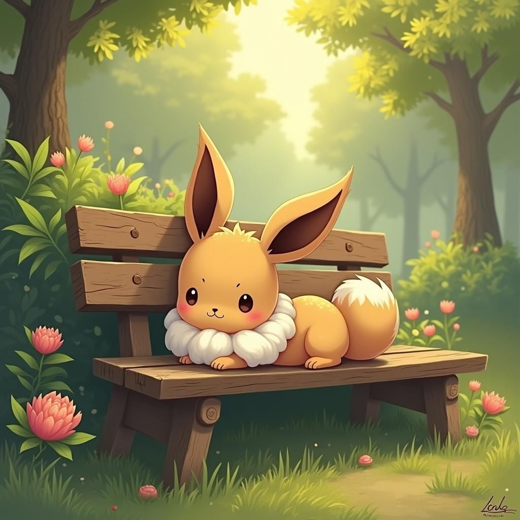 Chibi Eevee on a bench