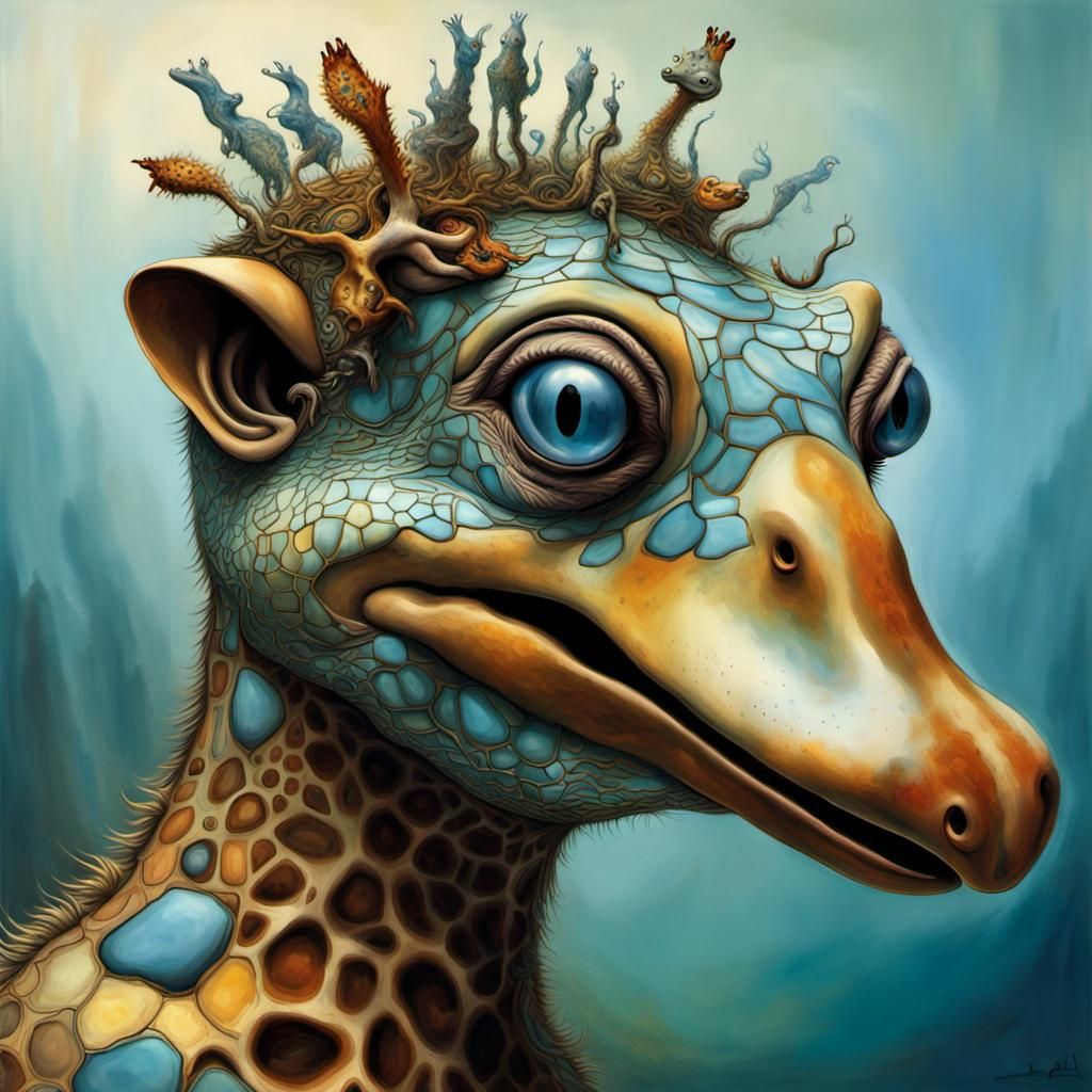Platypus Giraffe Hybrid in Surrealist Style