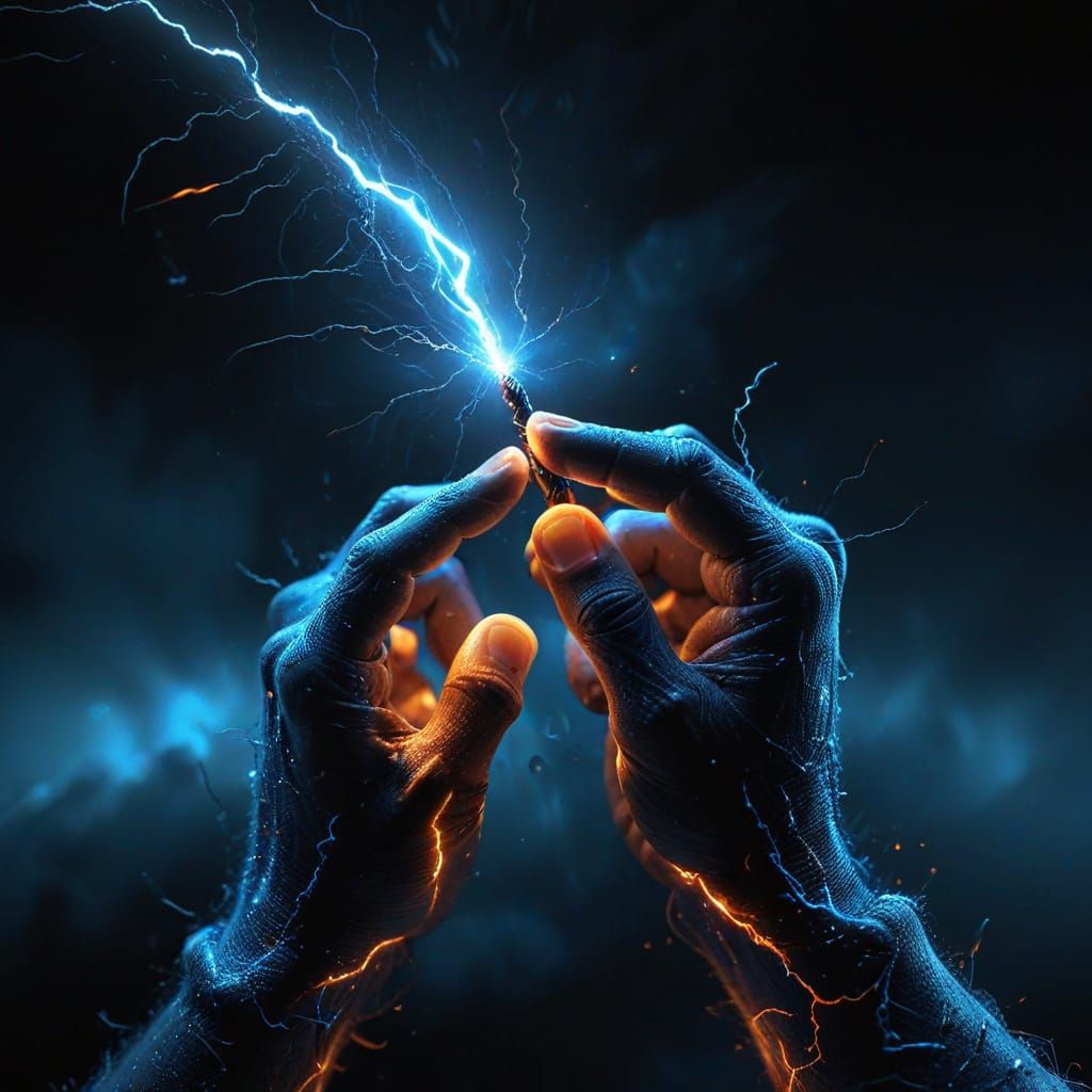 Electric Arc Between Fingers in Hyper-Realistic Digital Art