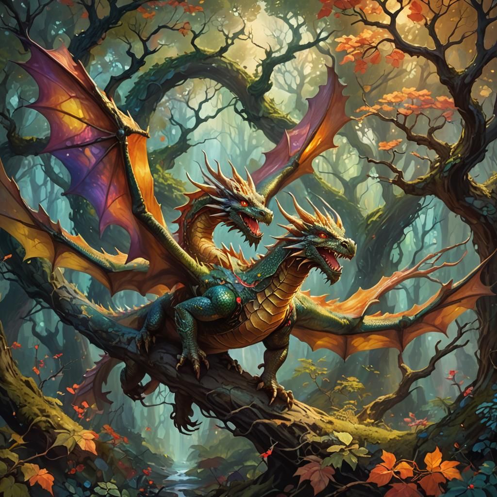 Magnificent Dragon Soaring Through Mystical Forest