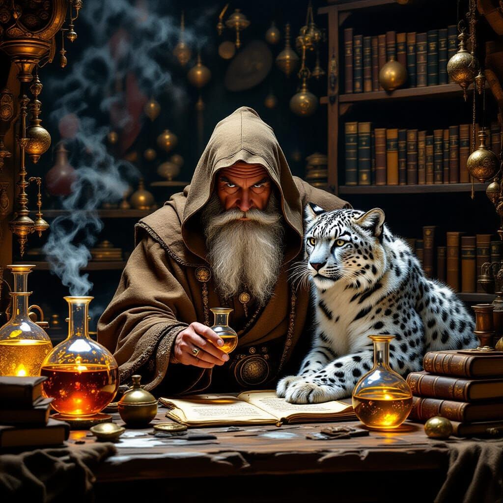 Alchemist in Laboratory as Baroque Painting