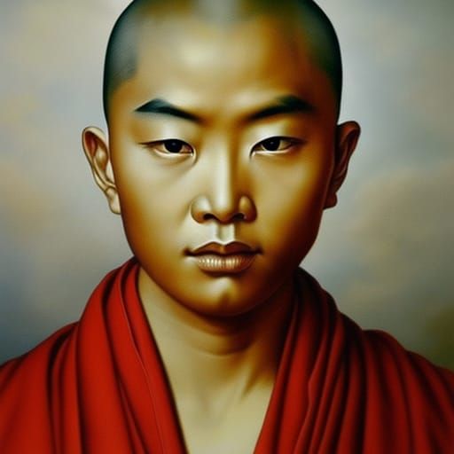 Serene Buddhist Monk Portrait in Surrealist Style