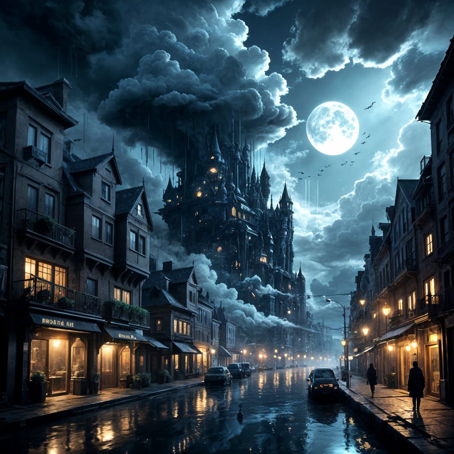 Surreal Cloud City with Moonlight Rivers