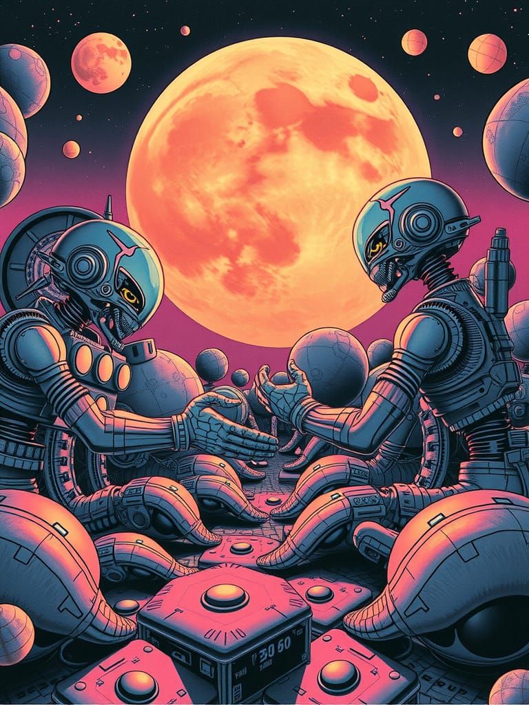 Psychedelic Retrofuturistic Art: Remote Control Hands