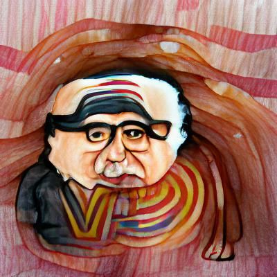 Chibi Danny Devito in Munch-Inspired Abstract Style