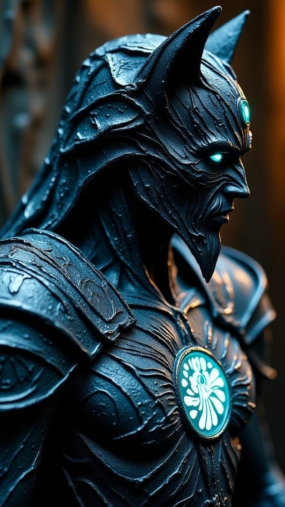 Ancient Guard Wolf Sculpture with Bioluminescent Sigils