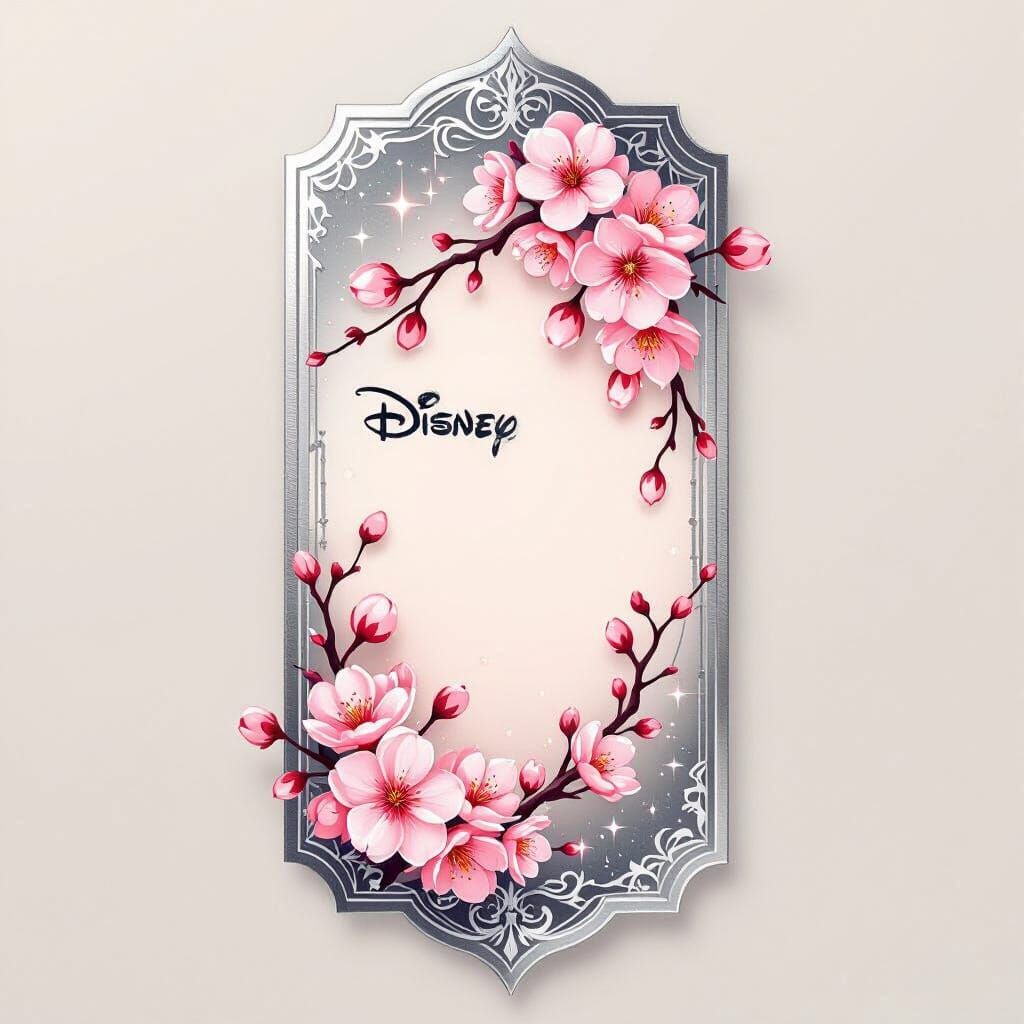 Whimsical Birthday Ticket with Silver Accents & Cherry Bloss...