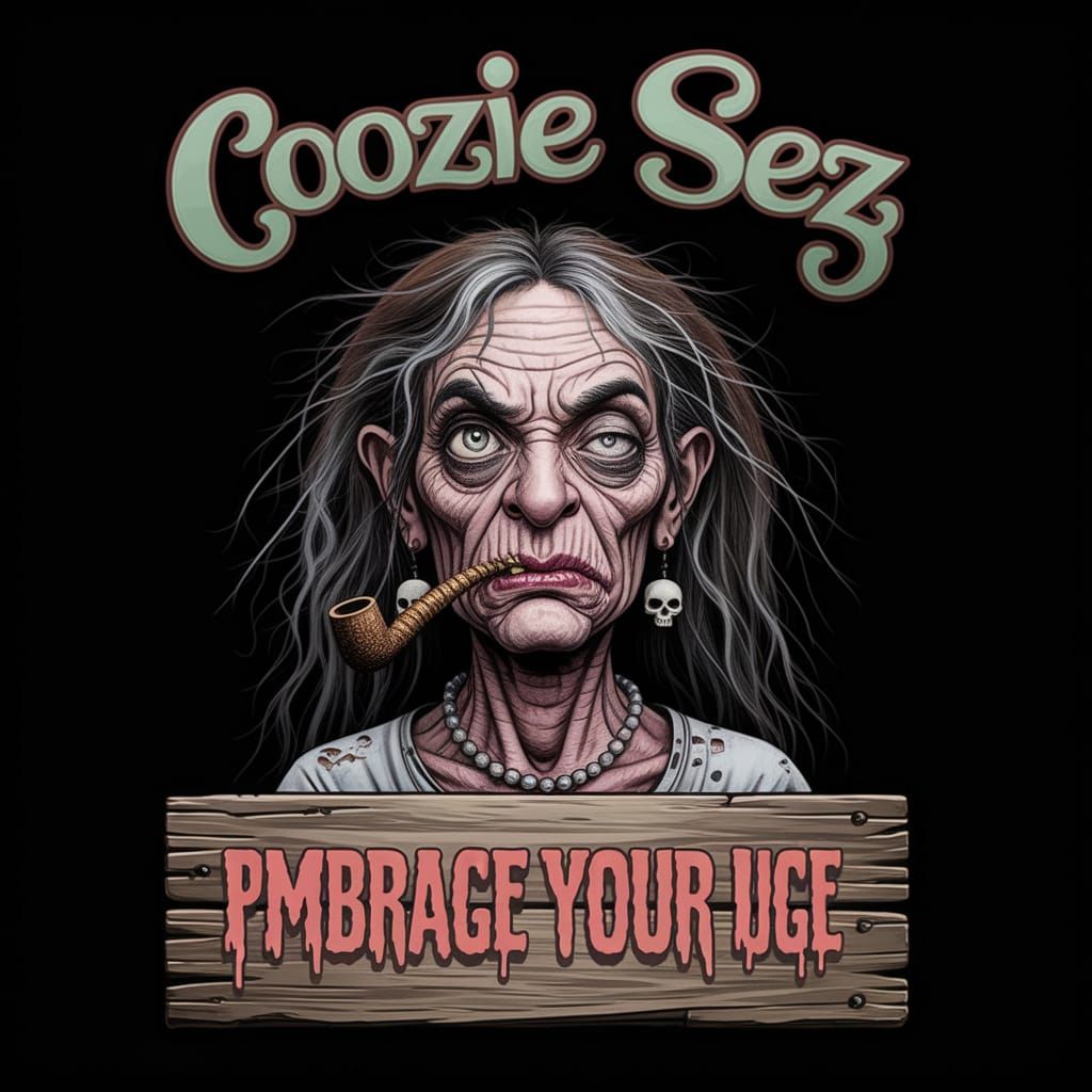 Neon Text Art With Witch in R. Crumb Style