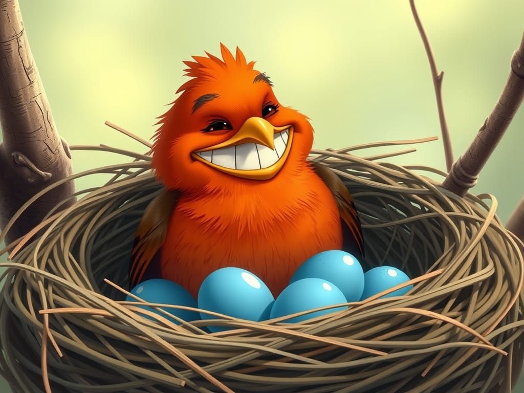 Proud Red Robin in Nest, Wes Anderson Style