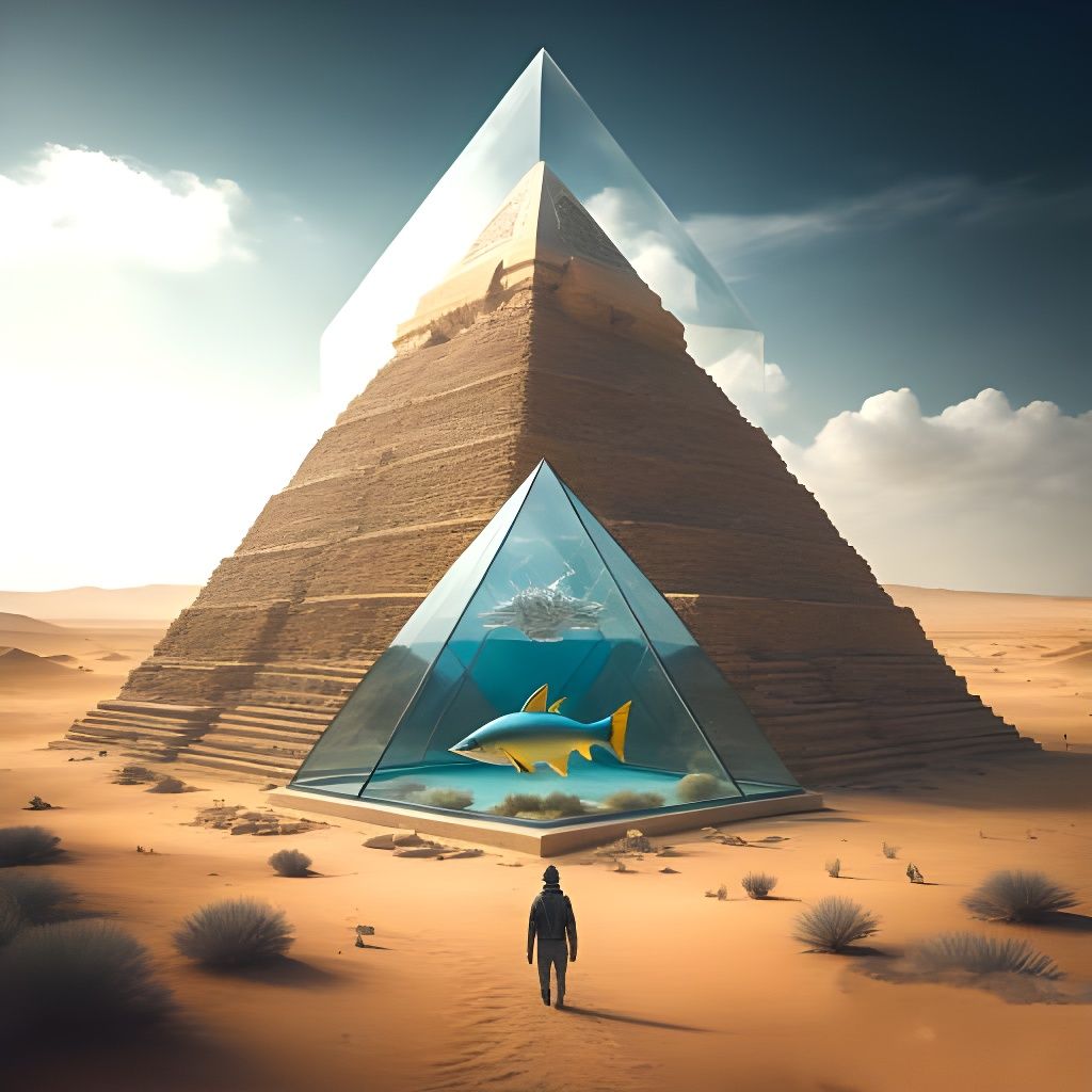 Pyramid With Aquarium in Egyptian Landscape