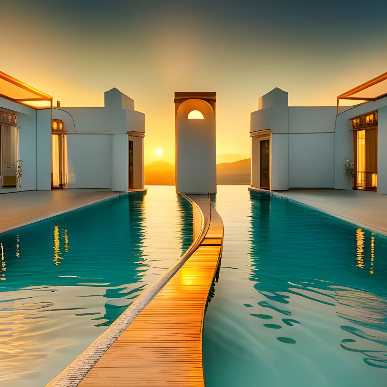 Luxury Hotel Pool in Greece: Hyperrealistic Photo