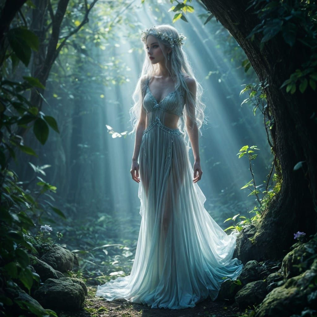 Ethereal Fairy Queen in Bioluminescent Grotto