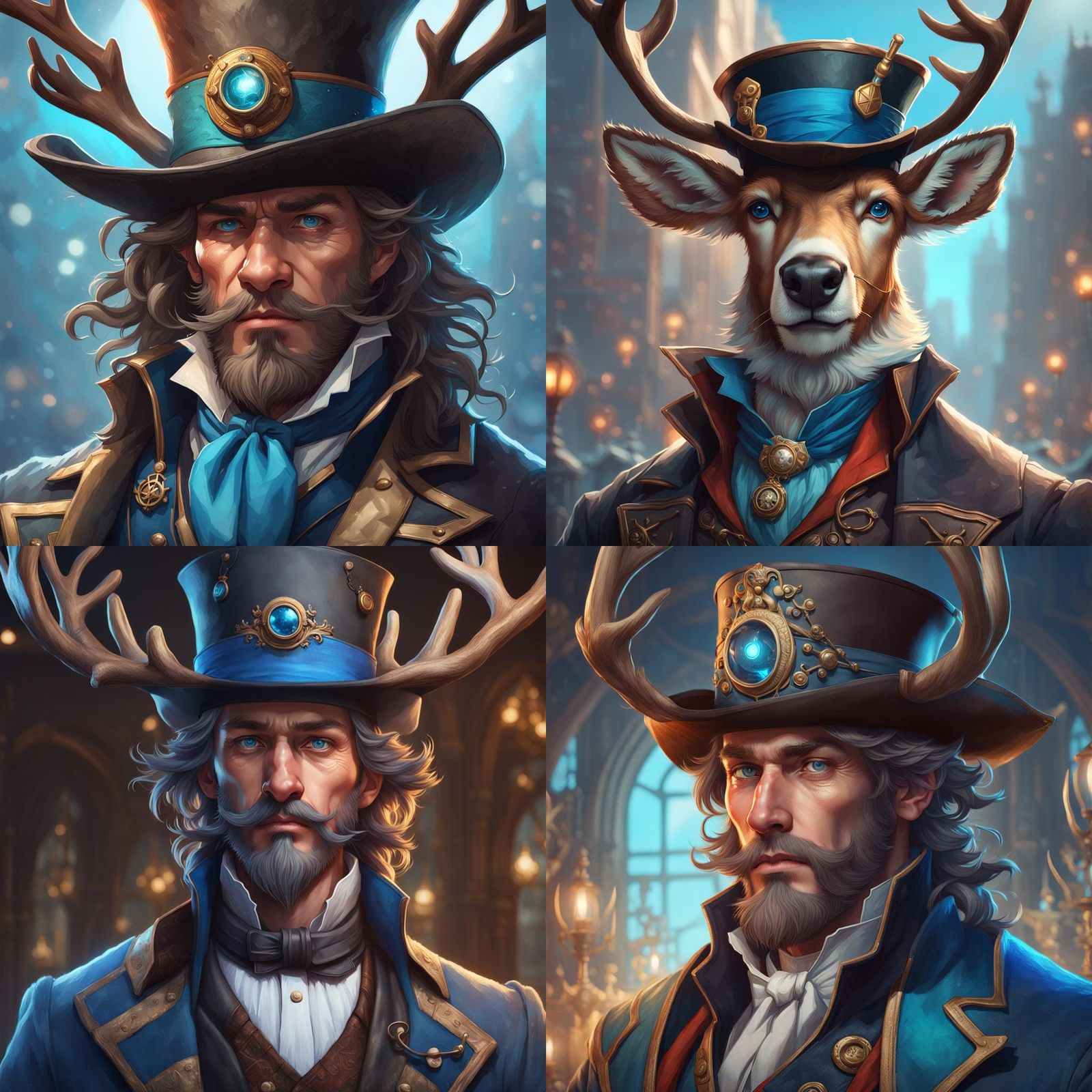 Reindeer Pirate Doctor Portrait in Art Nouveau Style