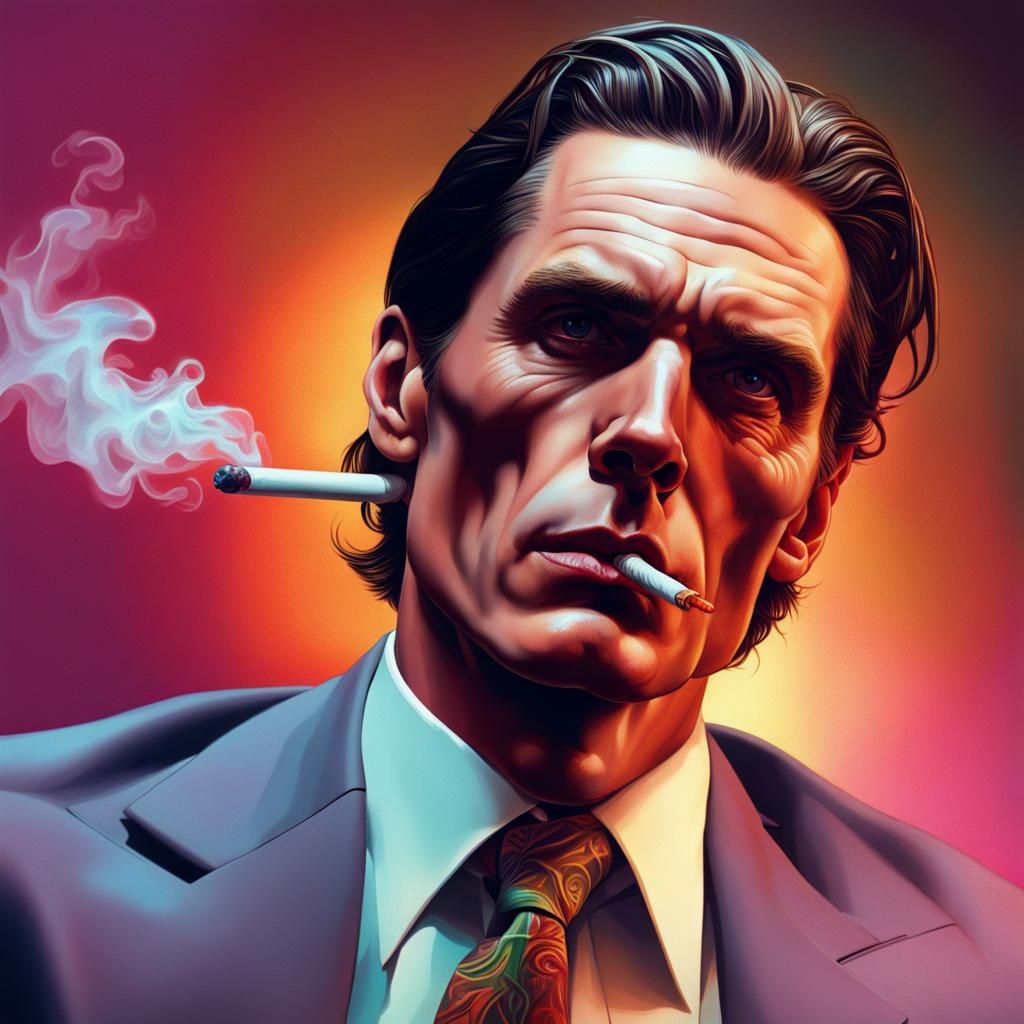 Hyperrealistic Portrait of Patrick Bateman Smoking