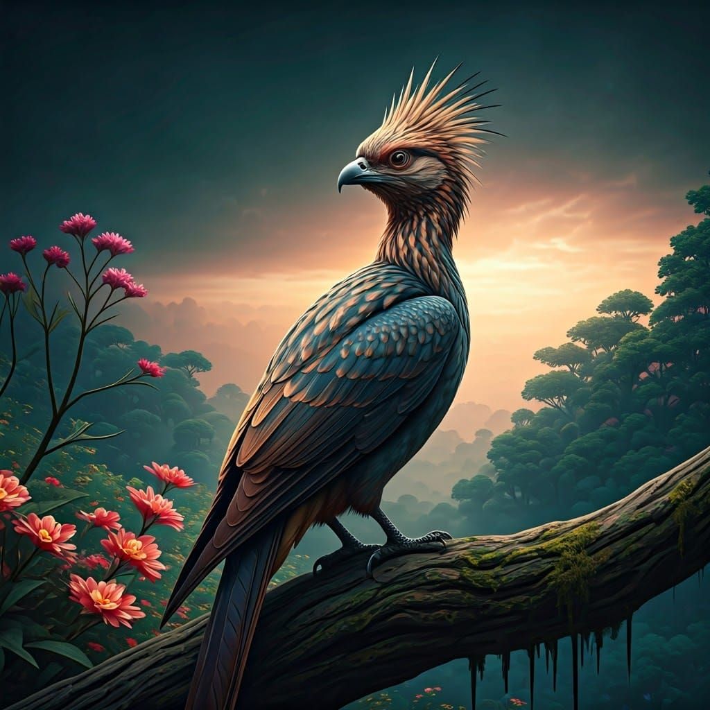 Majestic Spiderhunter Bird in Dreamlike Forest, Matte Painti...