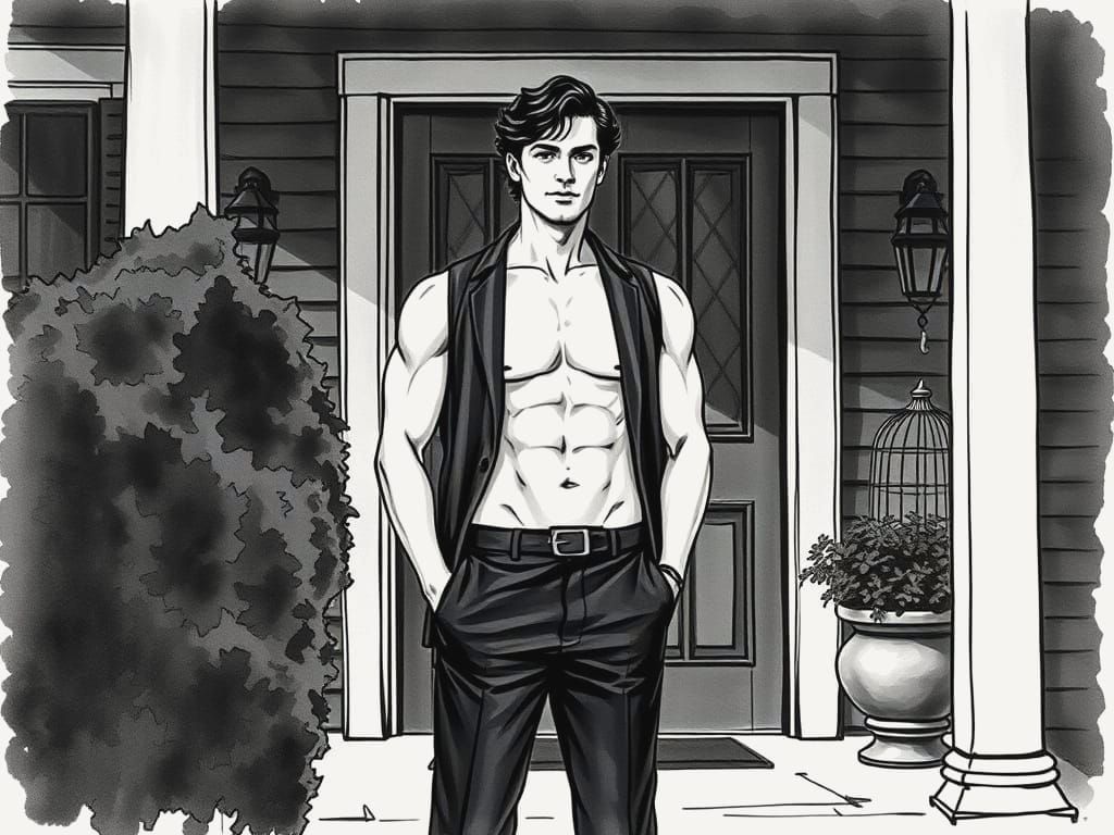 Handsome 1950s Man on Porch