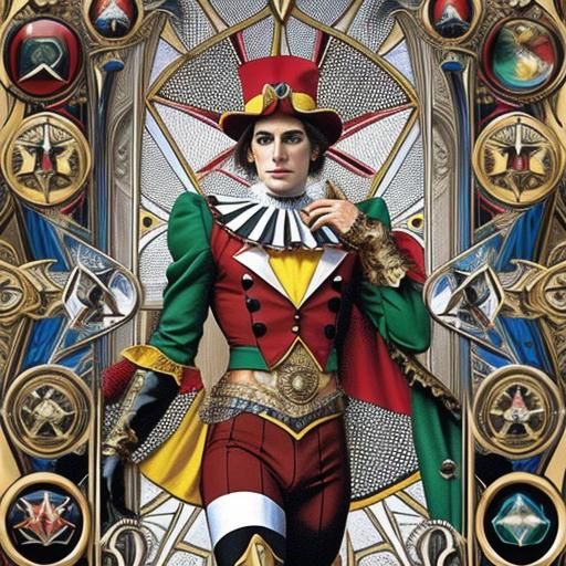 Harlequin Portrait in Rider-Waite Tarot Style