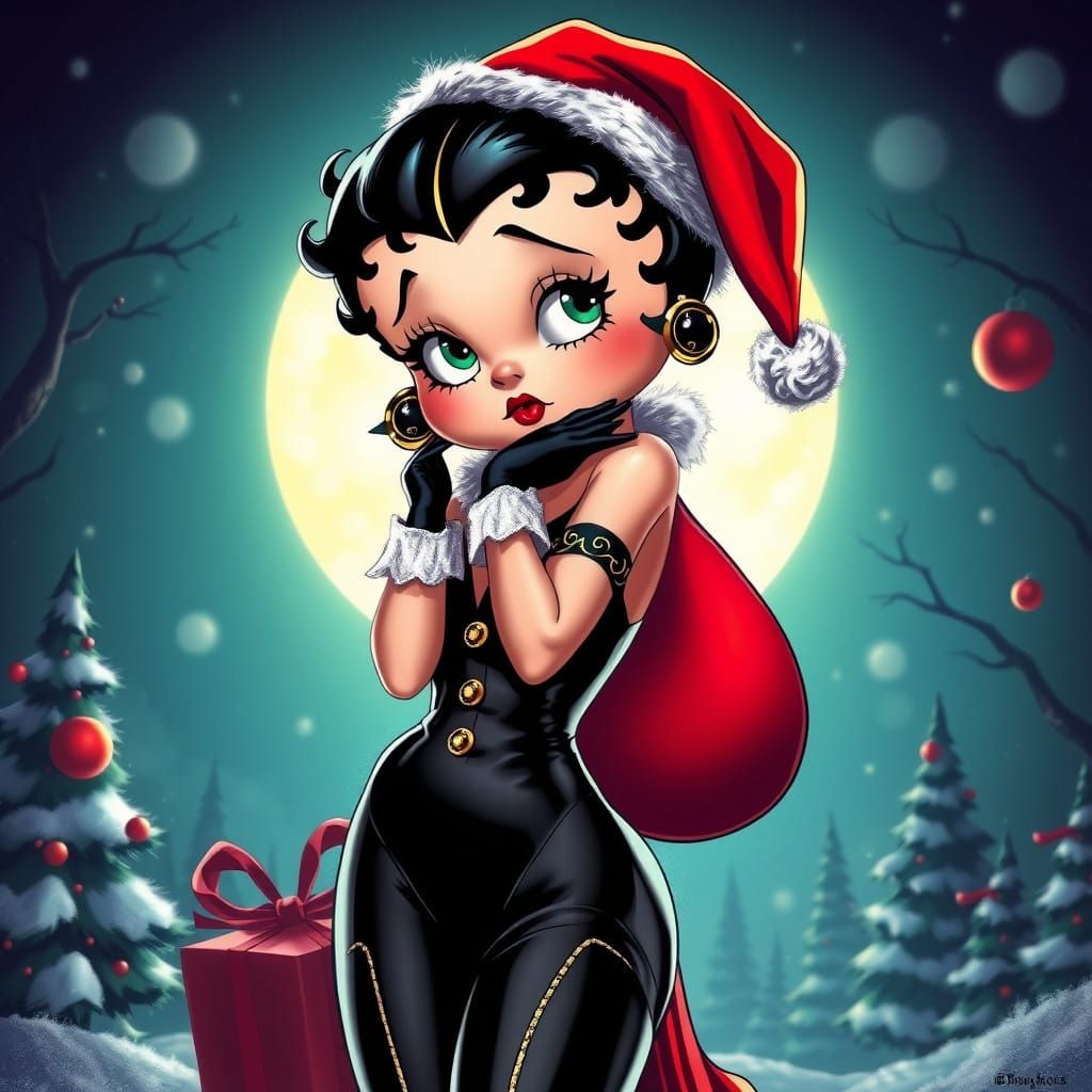 Gothic Betty Boop in Vibrant Christmas Outfit, Inspired by C...