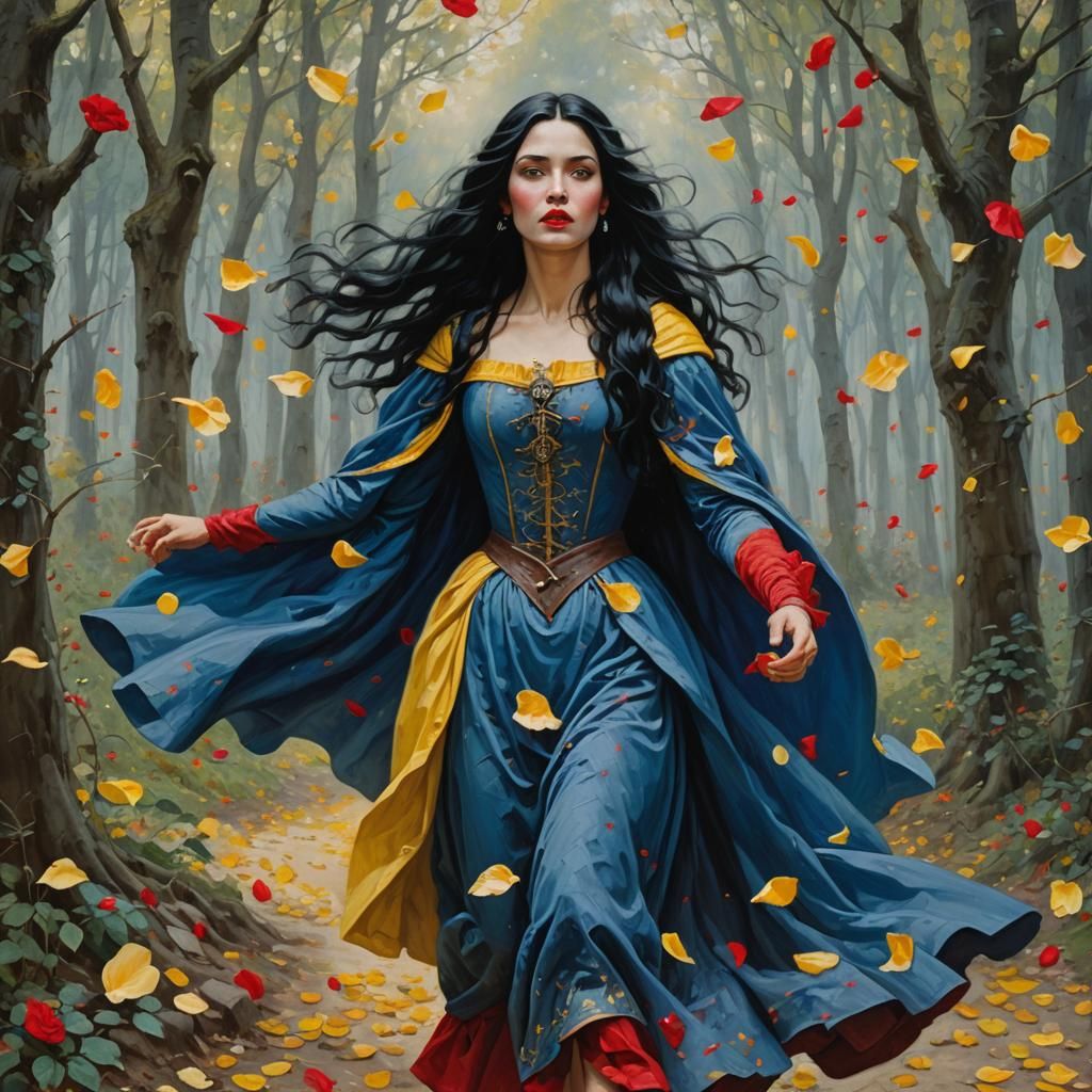 Woman in Medieval Dress Running Through Forest
