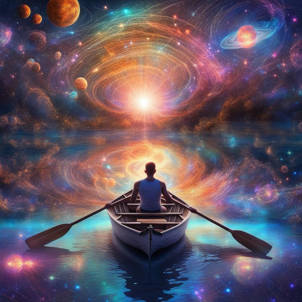 Cosmic Rowboat Journey: An Astral Illustration