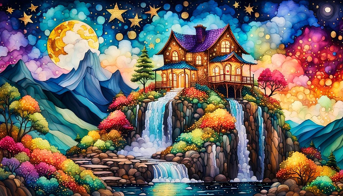 Magical Multicolor Landscape with Gold Touches