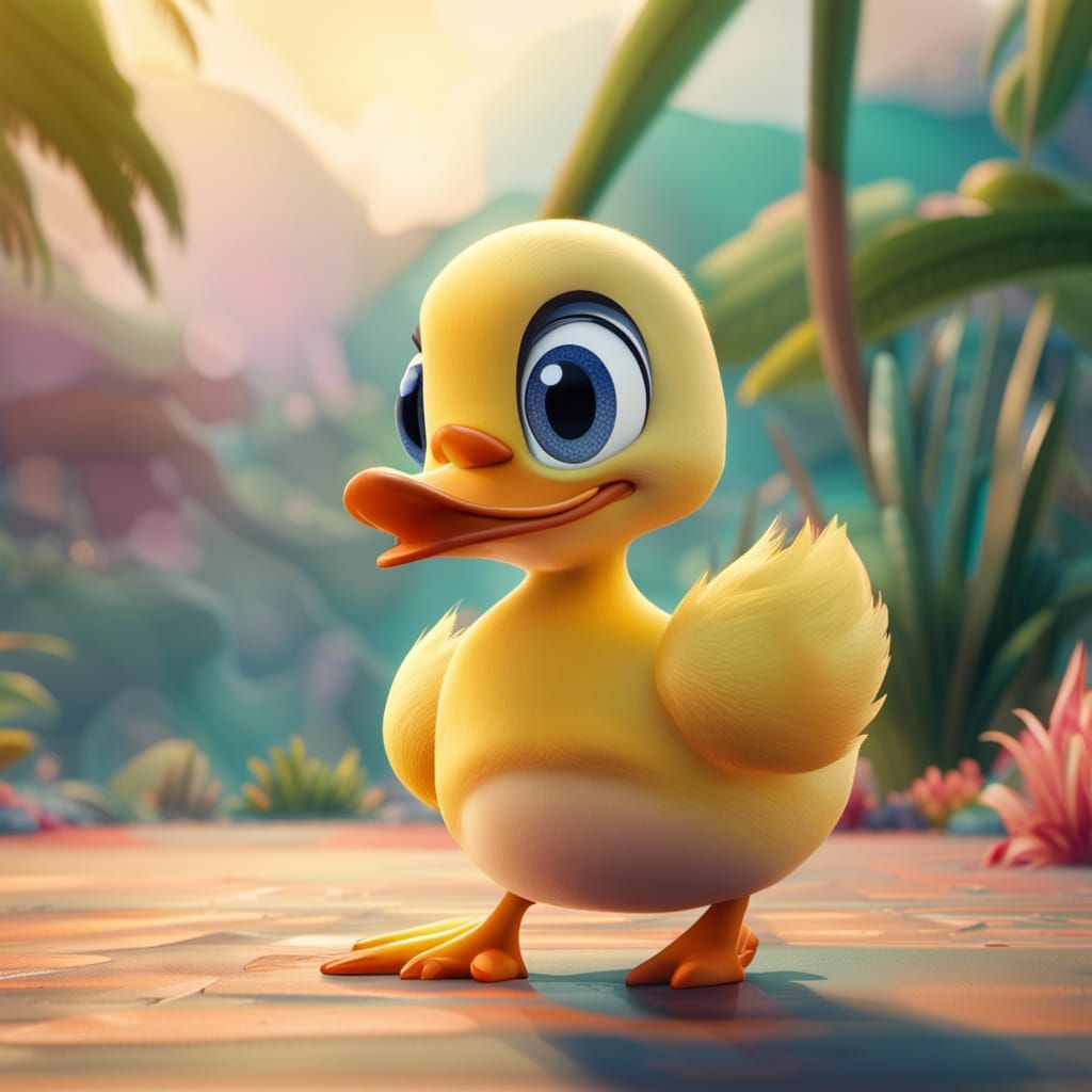 Cute Duckling in Kawaii 3D Style with Blue Eyes
