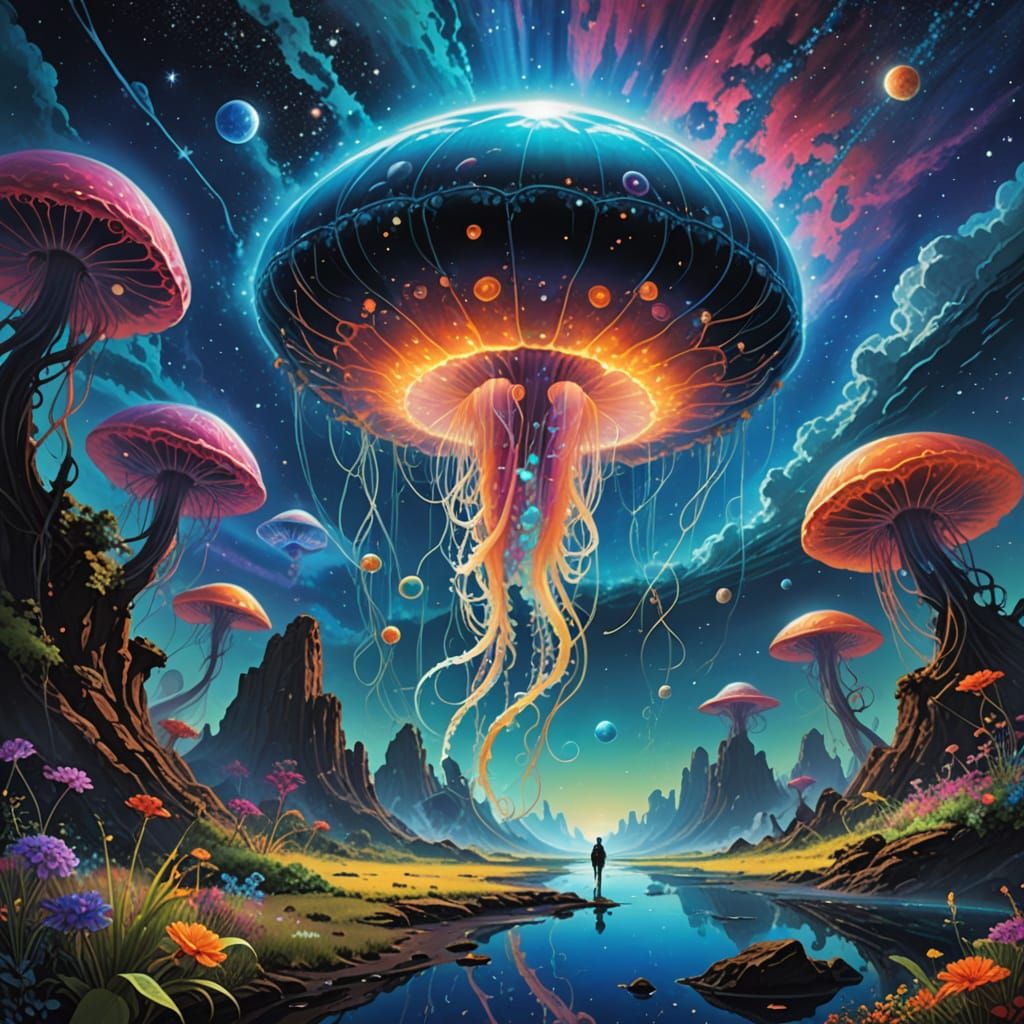 Jellyfish Starship in Cosmic Nebula